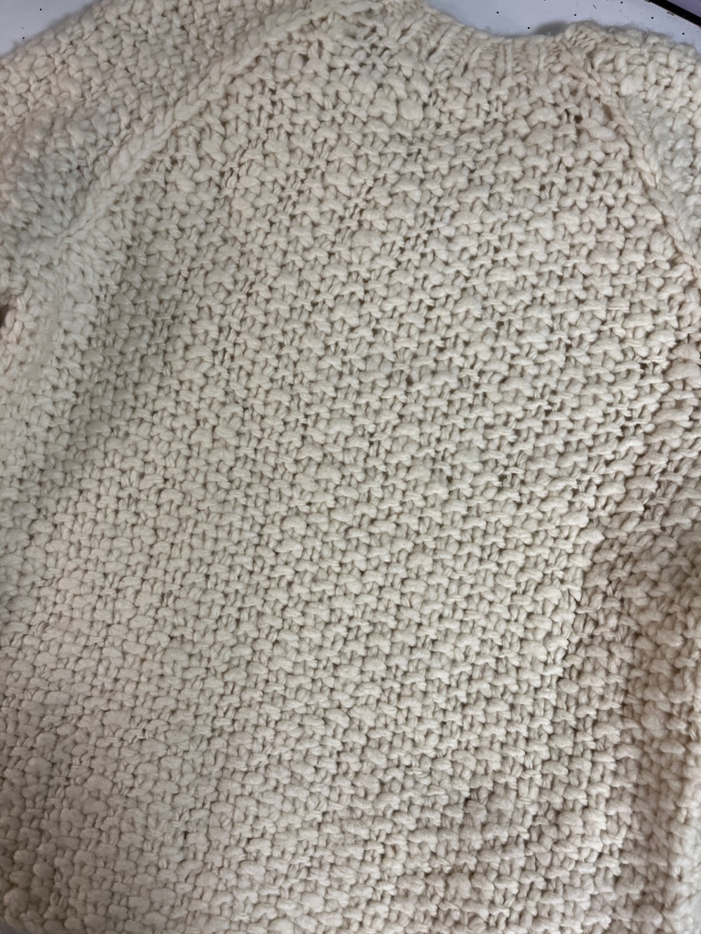 J. Crew Cream Chunky V-Neck 100% wool handKnit Sweater vintage old fisherman L - Picture 5 of 8
